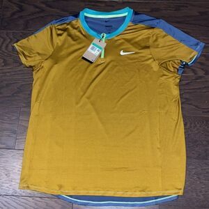 New Nike Court Dri-Fit Slim 1/4 zipper Tennis Shirt Gold Blue DD8321-716 Sinner
